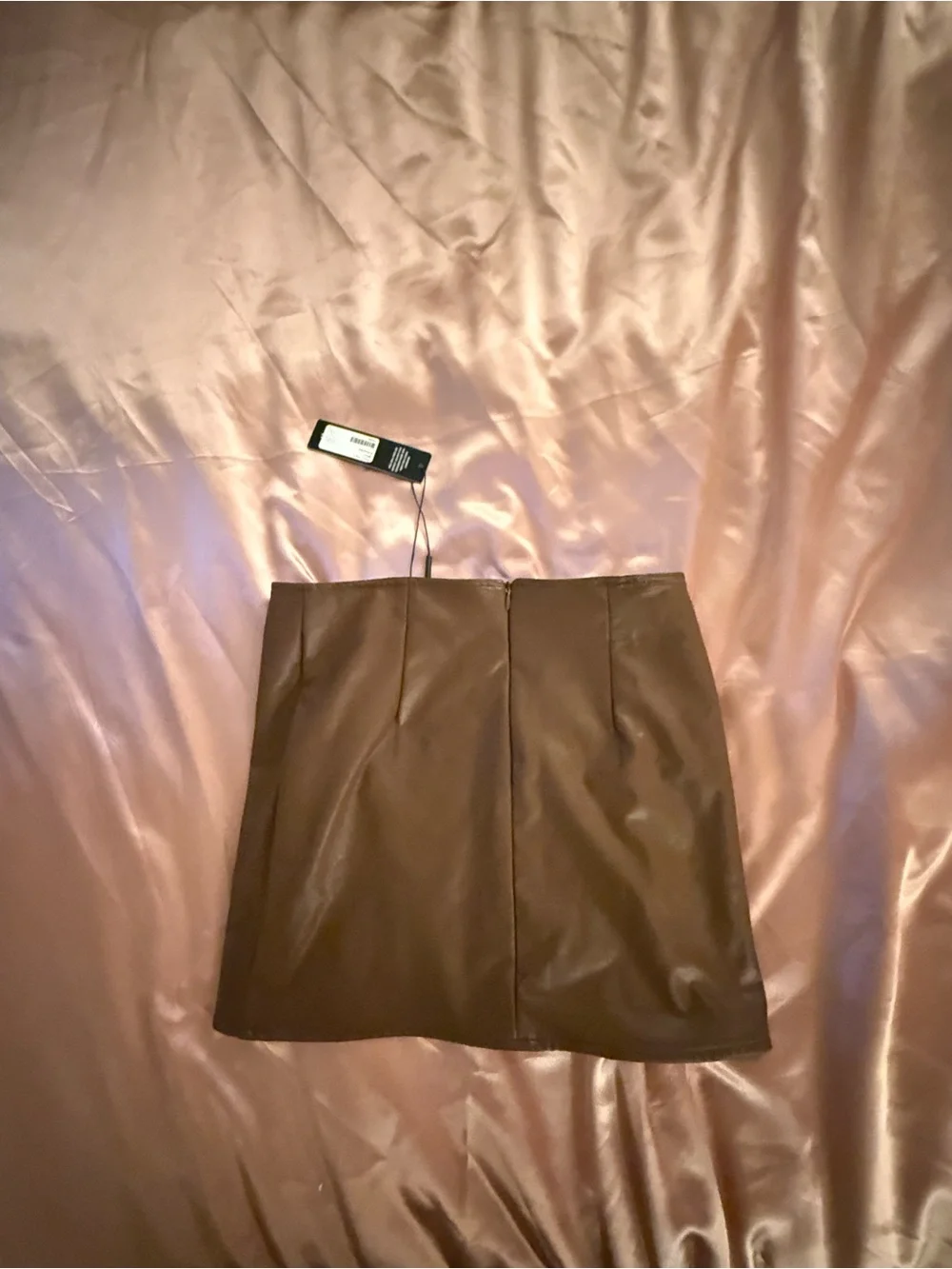 Fashion Nova Olive Faux Leather Mini Skirt with Side Slit